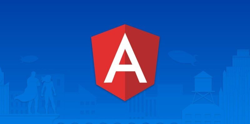 Fundo azul e, no centro, o logotipo do framework Angular
