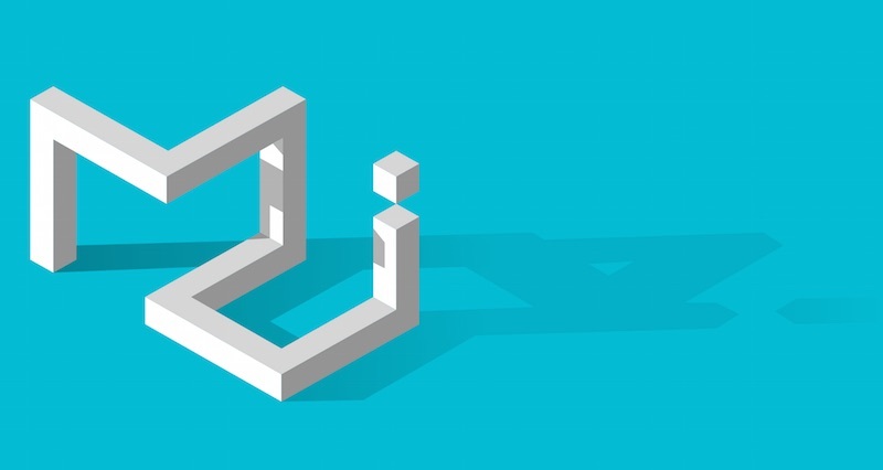 Framework Material UI A imagem apresenta o logotipo do framework Material UI em um fundo azul piscina, usando elementos de material design.