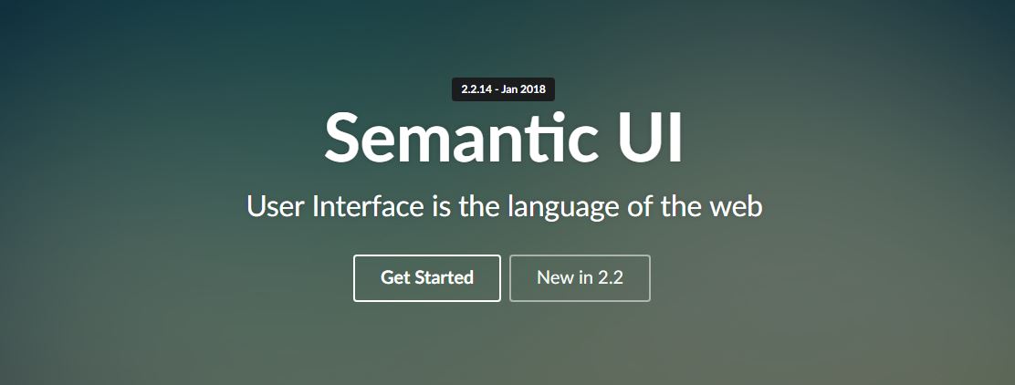 Framework Semantic UI A imagem apresenta o nome do framework "Semantic UI" com os dizeres: "Interface do usuário é a linguagem da Web". Tudo isso em um fundo verde escuro.